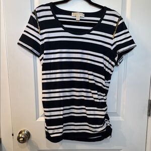 Michael Kors Black and White Striped Top XL